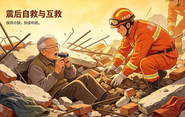 地震灾后被困自救方法，老人科学求救保存体力避险常识