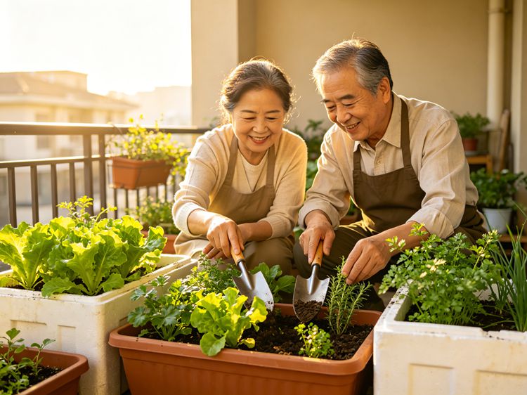 阳台盆栽菜园 庭院小菜园 退休长辈居家种菜场地布置